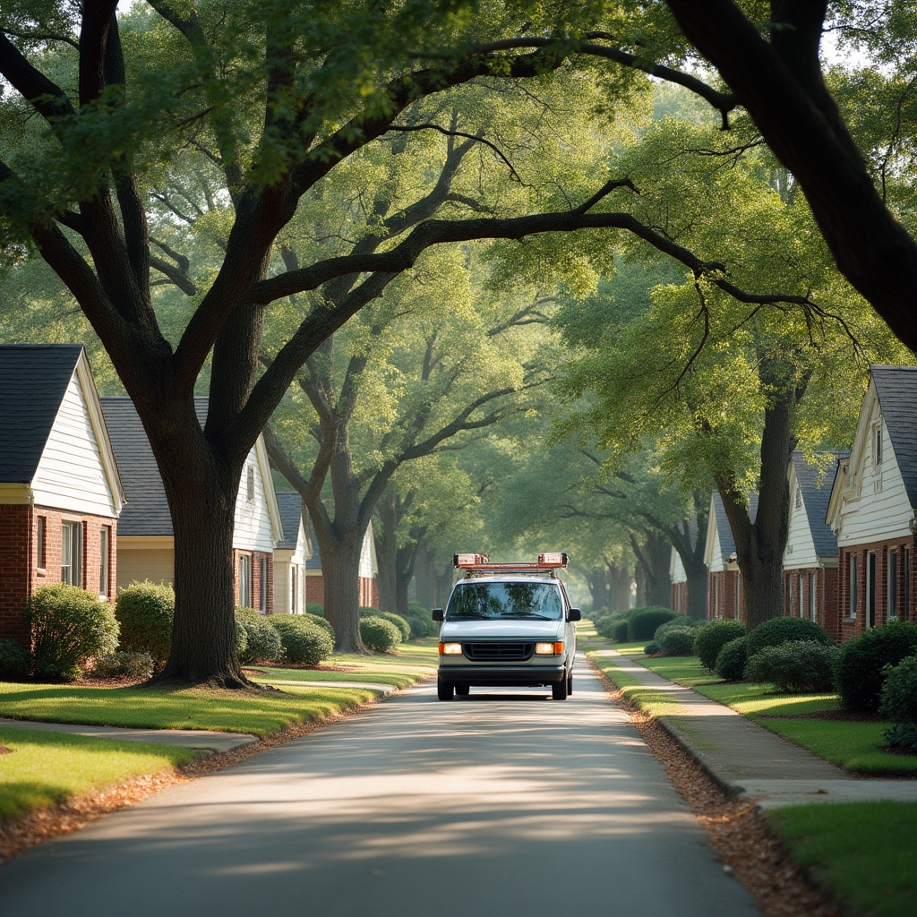 Row of homes along a tree-lined Charlotte street on a clear day
